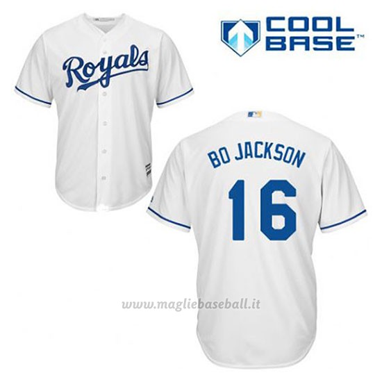 Maglia Baseball Uomo Kansas City Royals Bo Jackson 16 Bianco 1ªCool Base